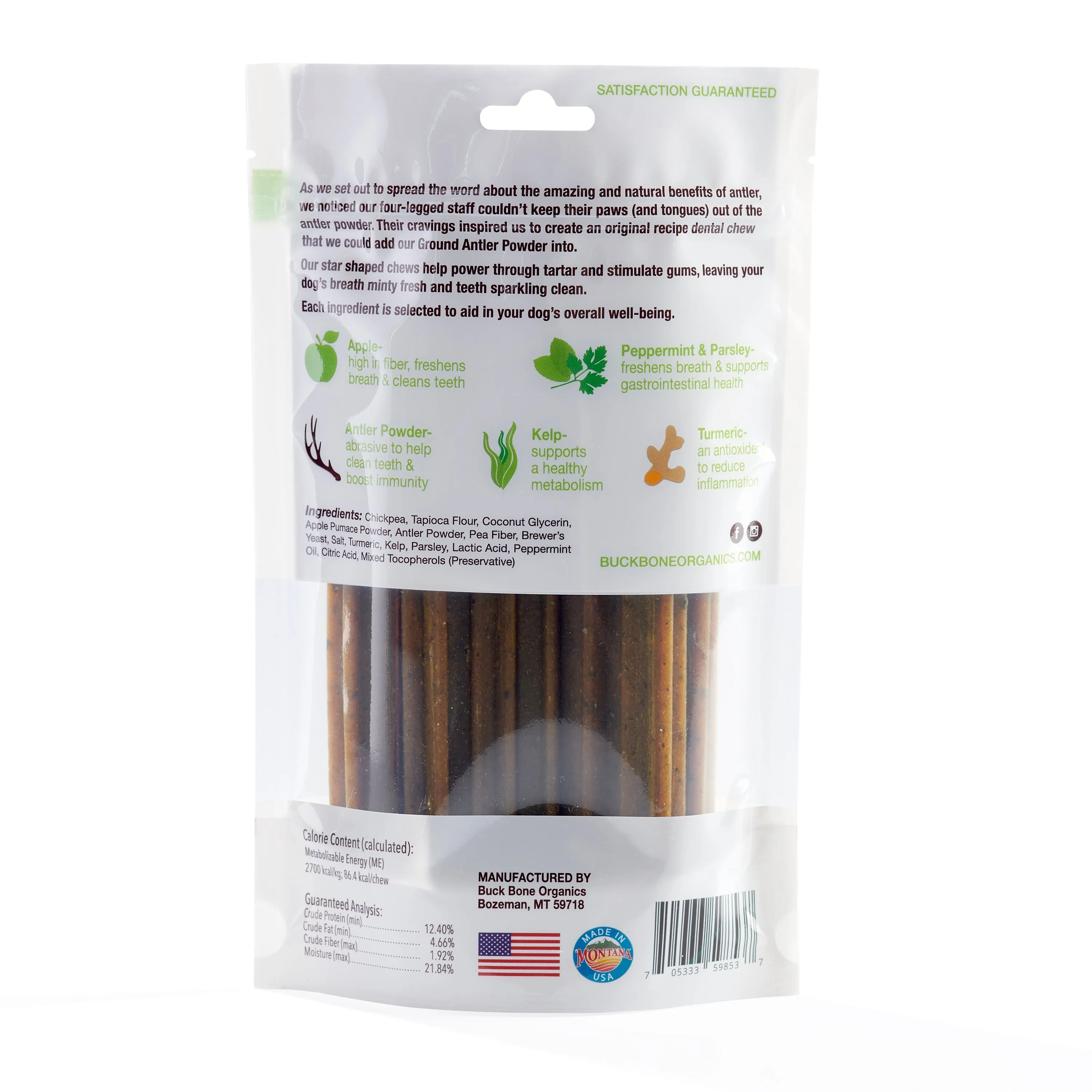 Grain Free Dental Chews 24 Pack, made with Antler Powder, Peppermint and Appl