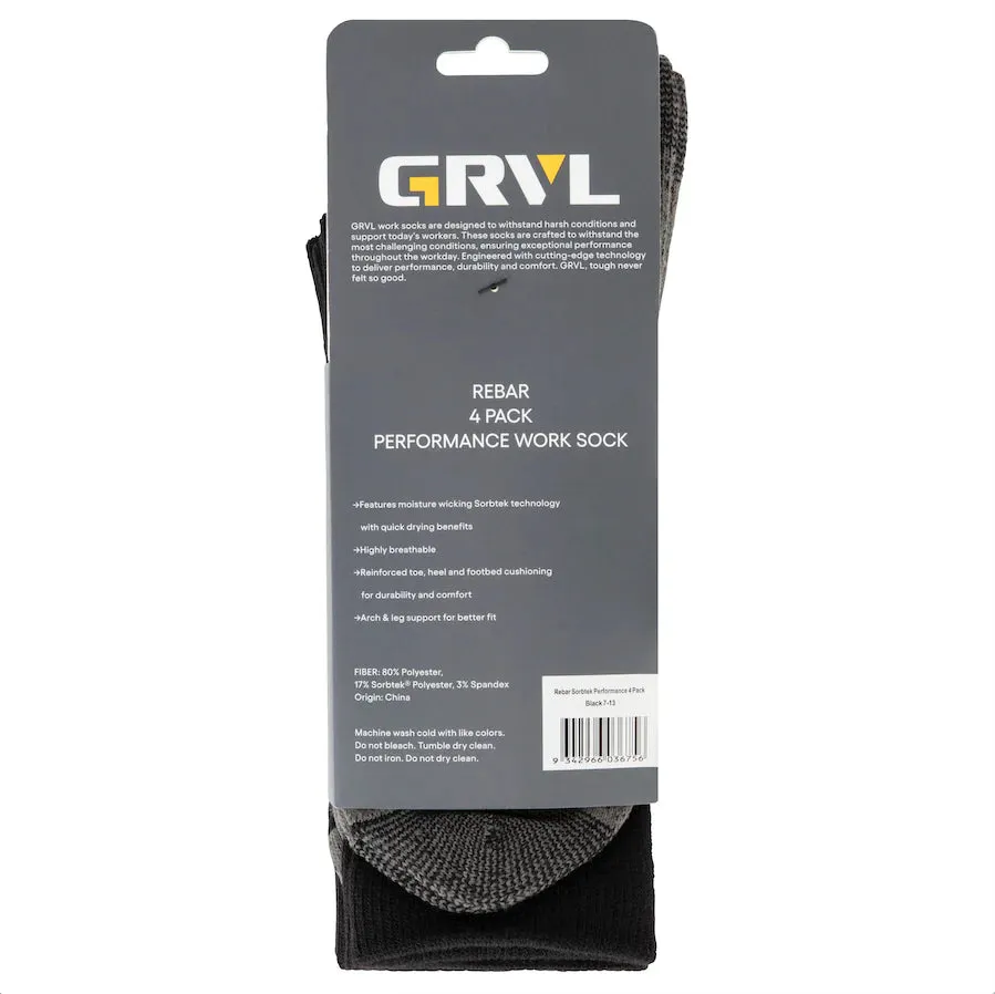 GRVL REBAR SORBTEK PERFORMANCE SOCKS 4PK - BLACK