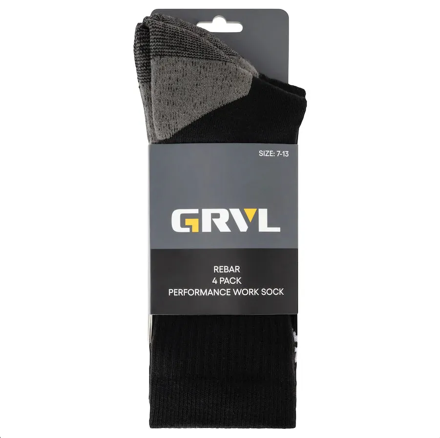 GRVL REBAR SORBTEK PERFORMANCE SOCKS 4PK - BLACK