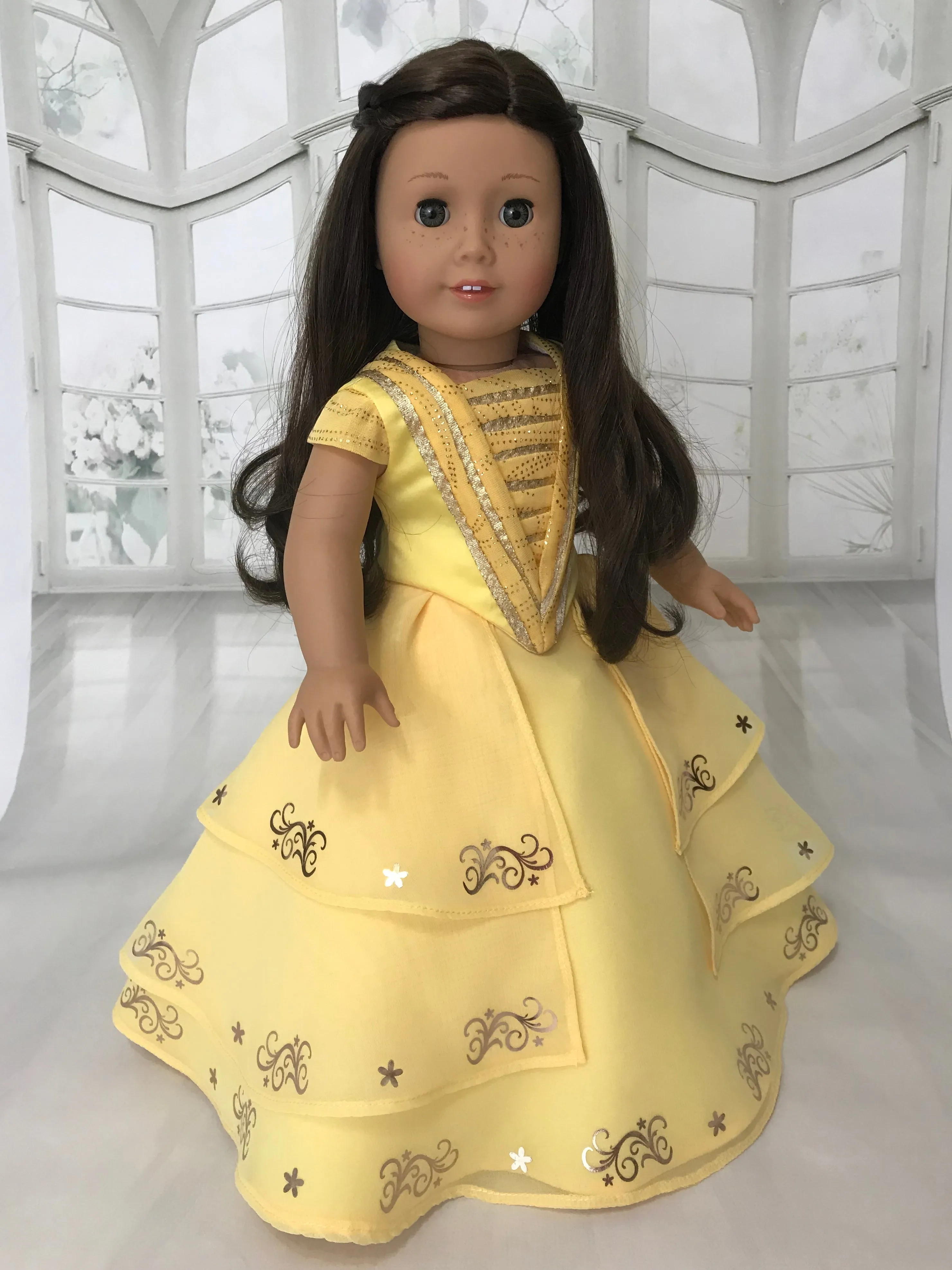Handmade Belle Beauty and the Beast movie Inspired dress for American Girl doll and 18" Dolls.