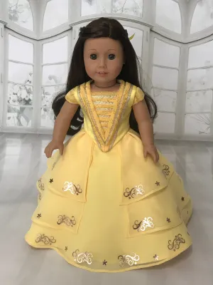 Handmade Belle Beauty and the Beast movie Inspired dress for American Girl doll and 18" Dolls.