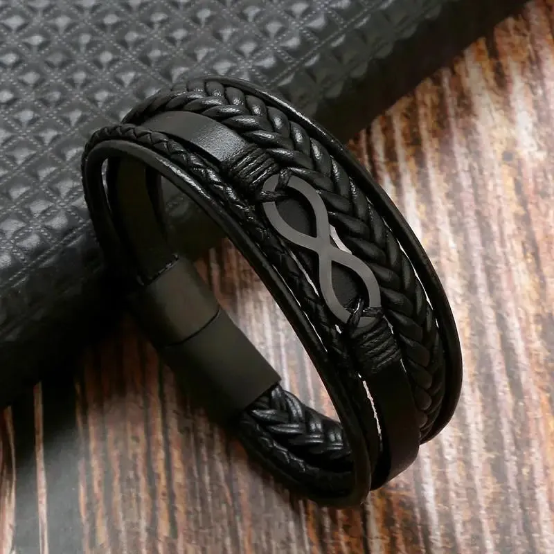 Infinity Symbol Leather Bracelet for Men