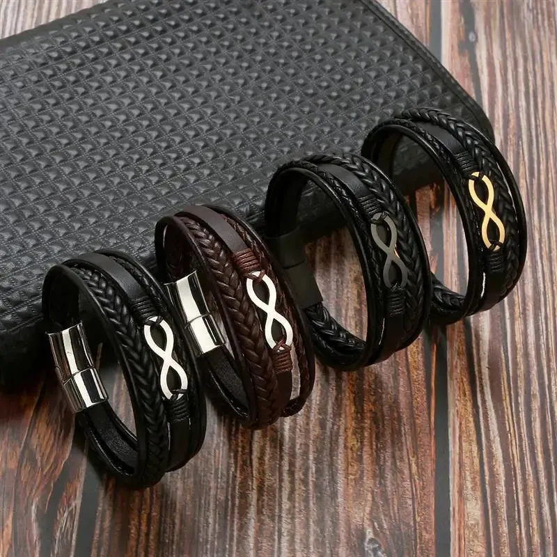 Infinity Symbol Leather Bracelet for Men