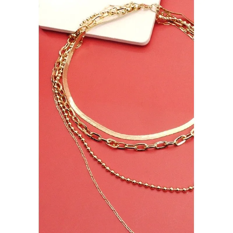 Intriguing Multi Layer Brass Chain Necklace