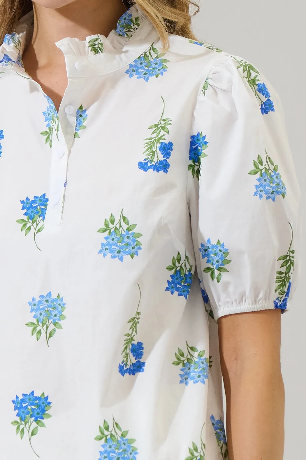Jillian Poplin Top in White Floral