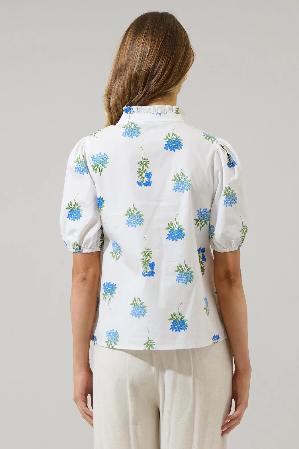 Jillian Poplin Top in White Floral