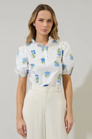 Jillian Poplin Top in White Floral
