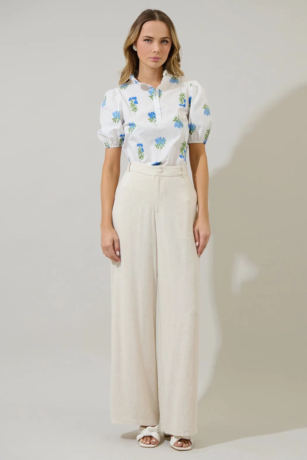 Jillian Poplin Top in White Floral