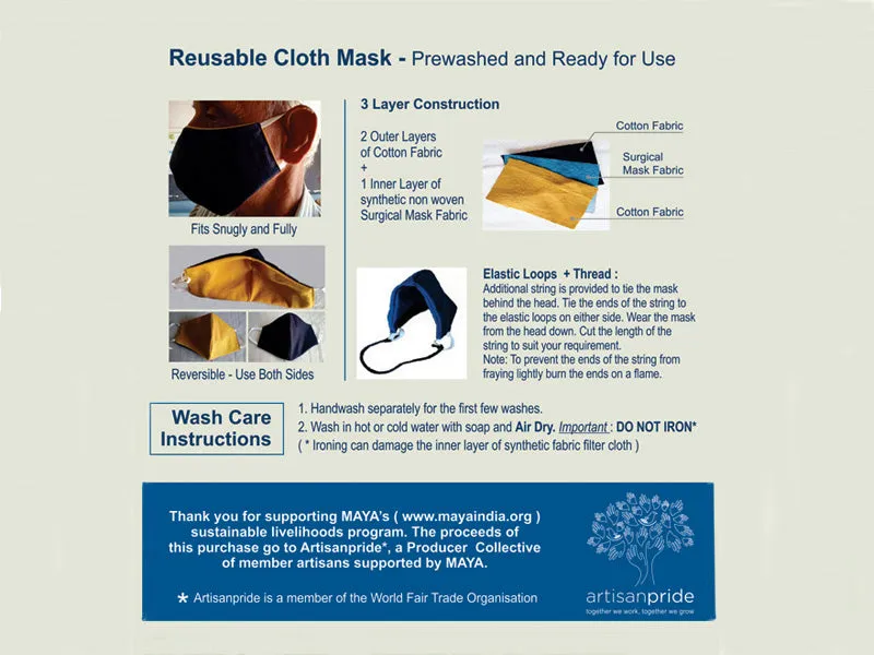 KARUNA-Children's Mask-Plain Color : Reversible Cotton Mask – 3 Layer Construction |  Pack of 3 to 12