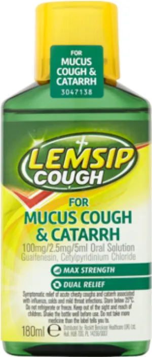 LEMSIP cough is used for mucus cough and mucositis (can relieve influenza, cold, and mild throat infection) Cough 180 ml
