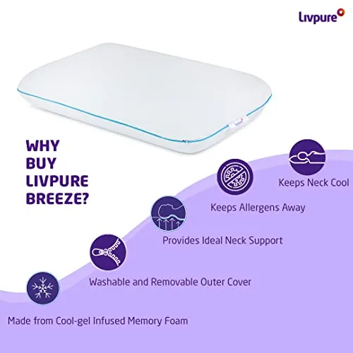 Livpure Smart Memory Foam Cool Gel Infused Pillow with Standard Size 16 x 24 Inch - White ( Pack of 1 )