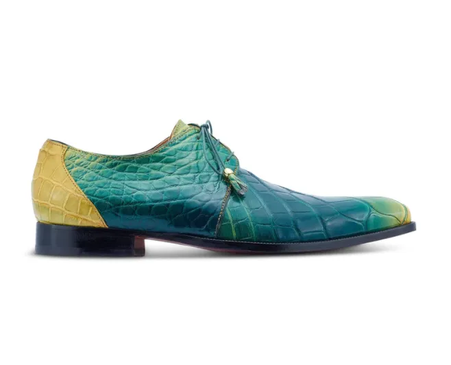Mauri 4851 Multi Green Alligator Body Lace Up Dress Shoes
