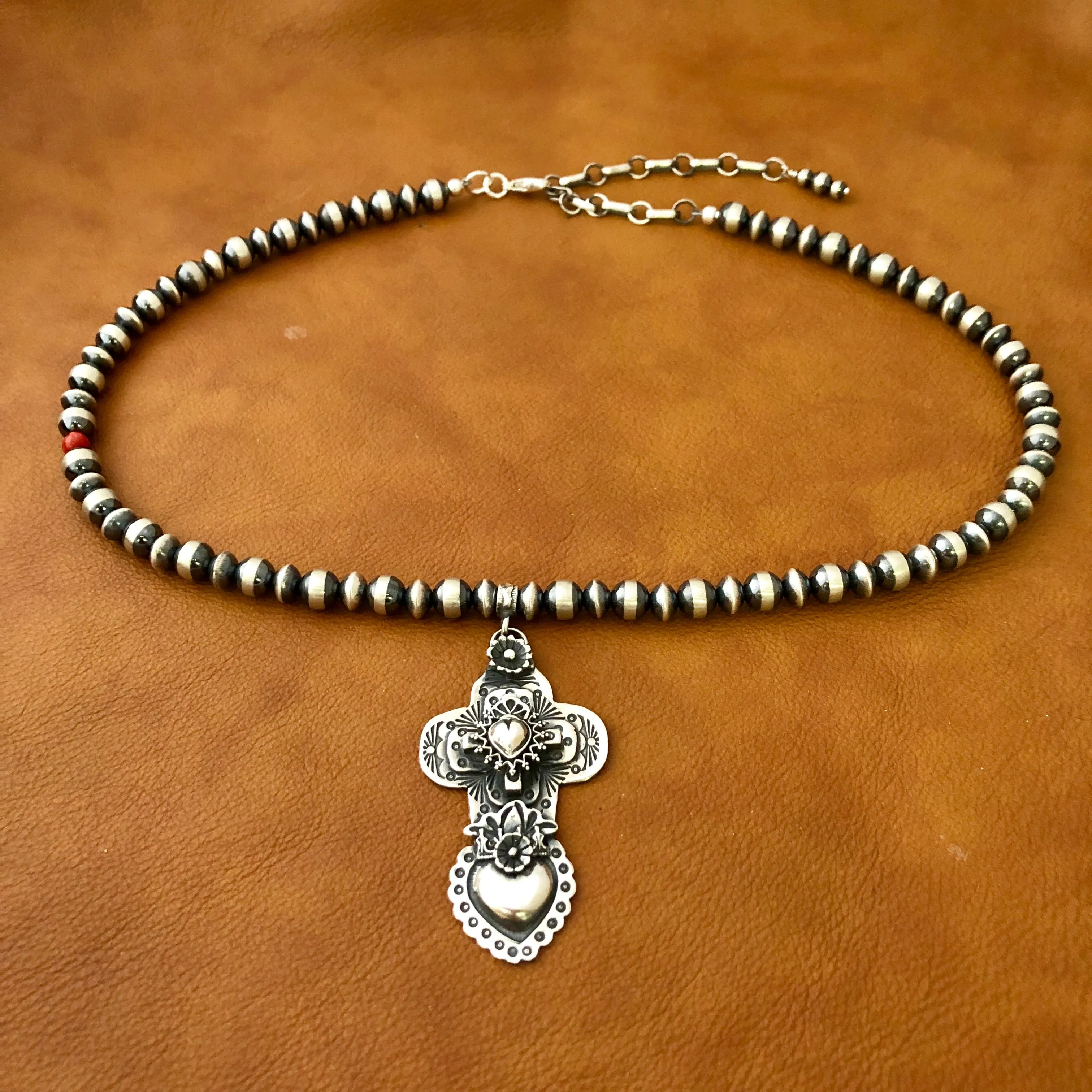 Multi Layer Cross and Heart Pendant on Santa Fe Pearls