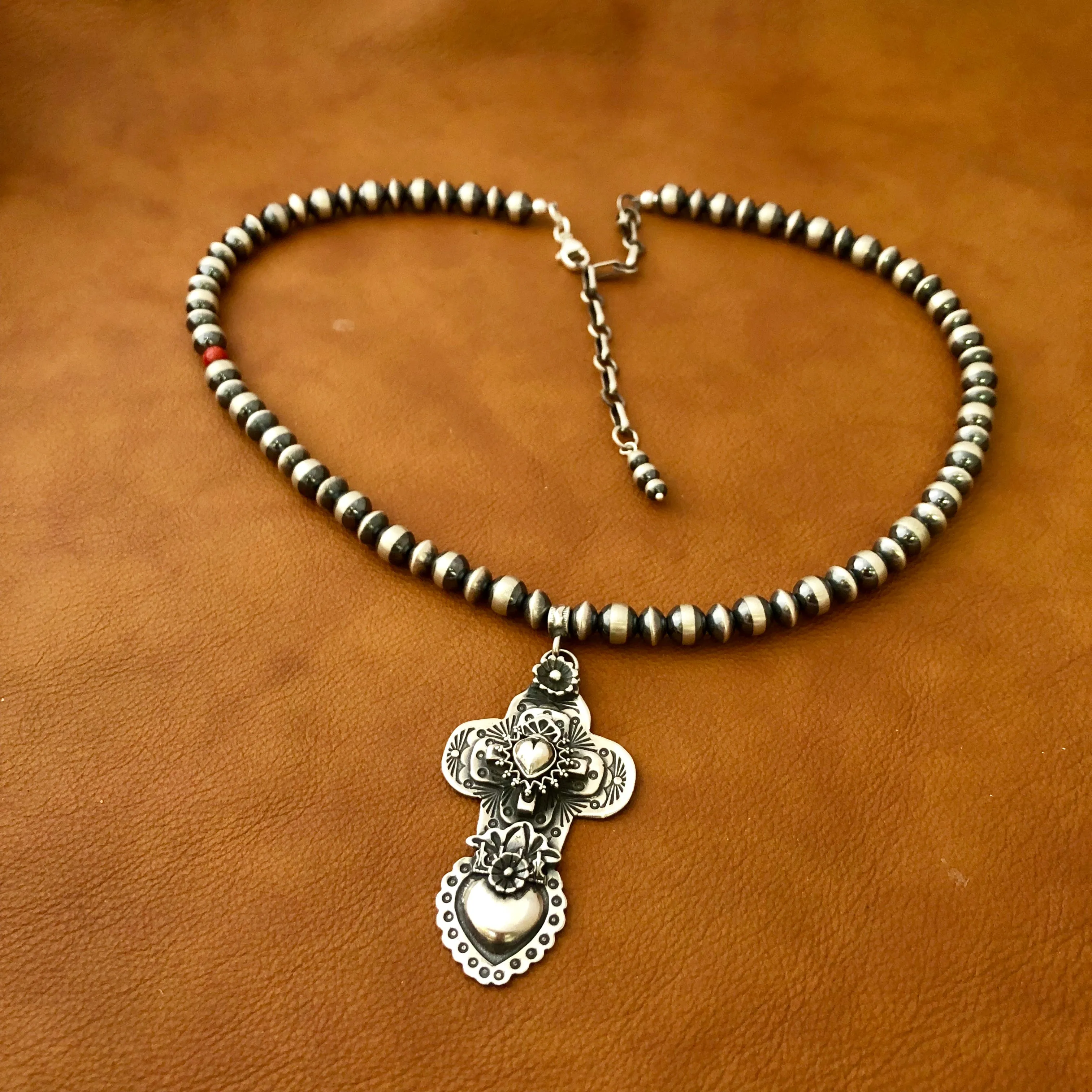 Multi Layer Cross and Heart Pendant on Santa Fe Pearls