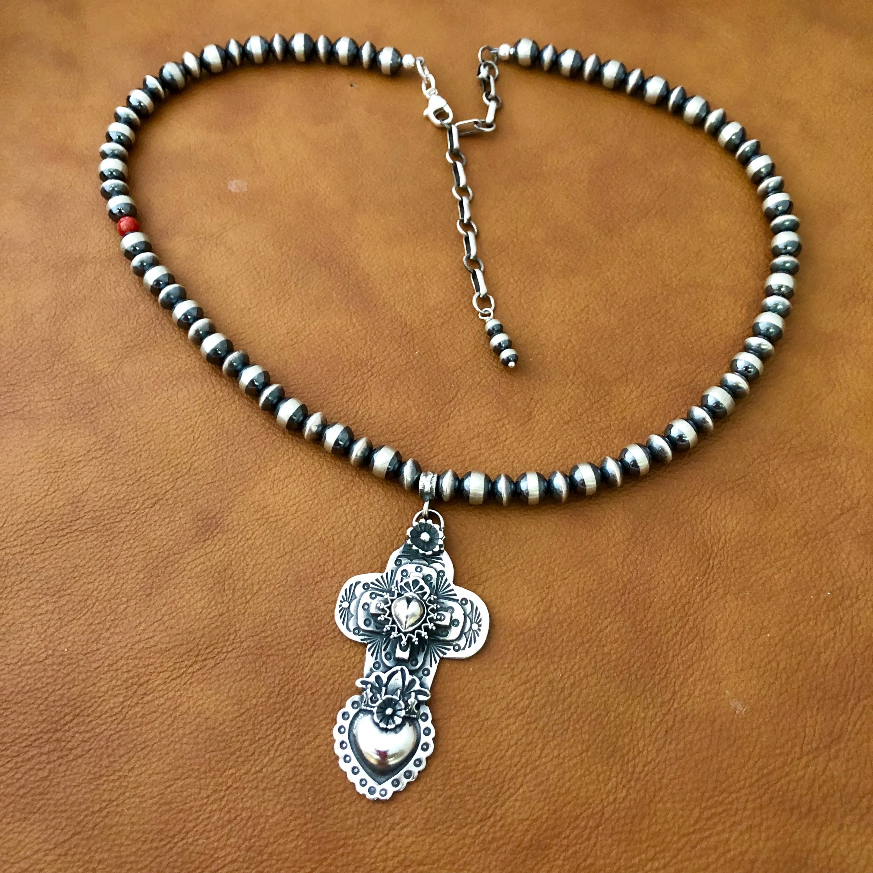 Multi Layer Cross and Heart Pendant on Santa Fe Pearls