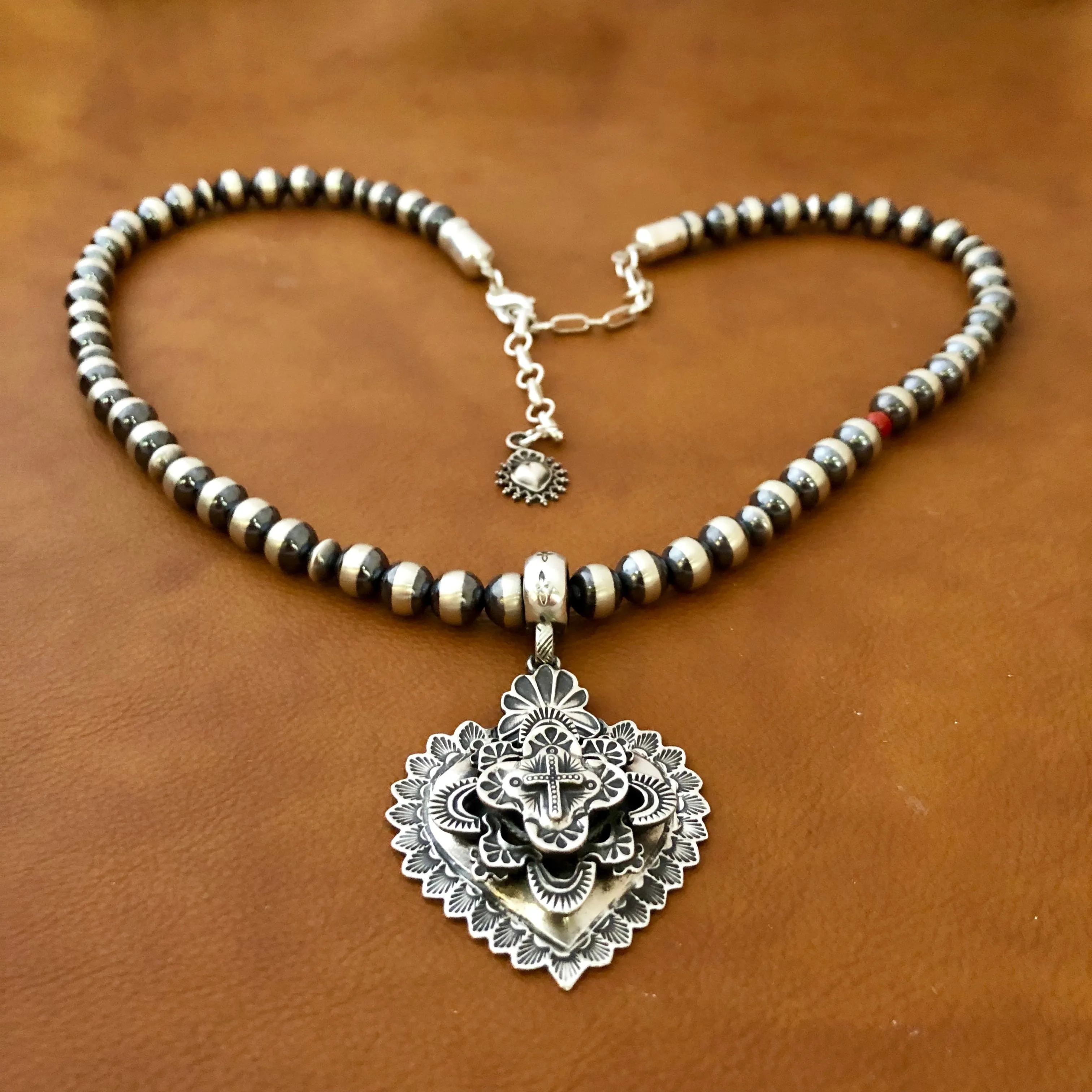Multi Layer Heart Pendant III on Santa Fe Pearls