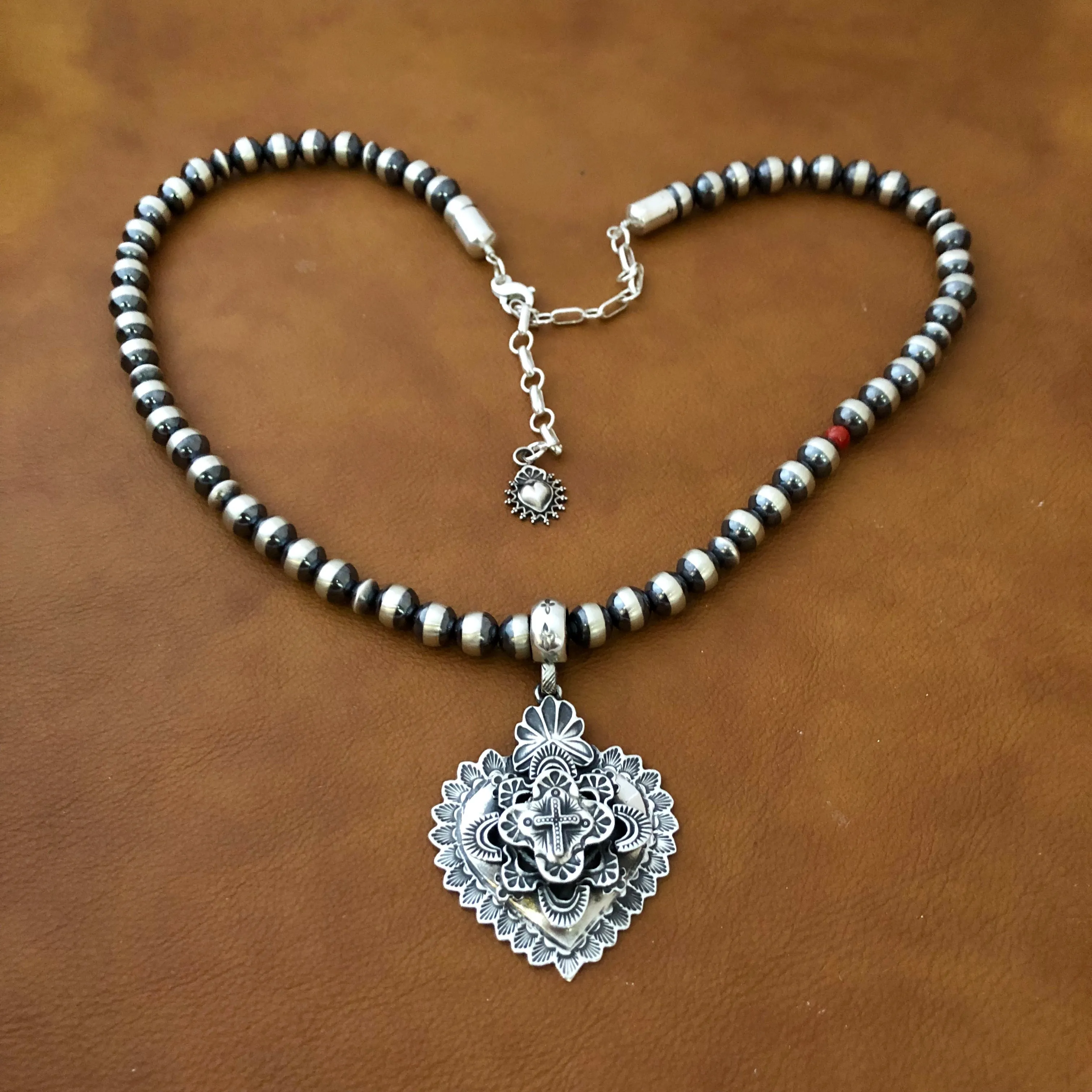 Multi Layer Heart Pendant III on Santa Fe Pearls