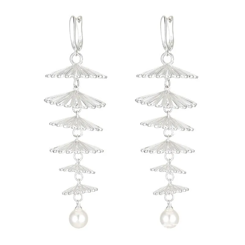 Multi-layer Hollowed-out Flower Pearl Earrings