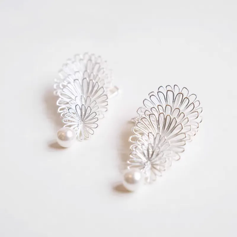 Multi-layer Hollowed-out Flower Pearl Earrings