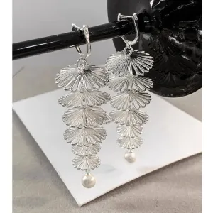 Multi-layer Hollowed-out Flower Pearl Earrings