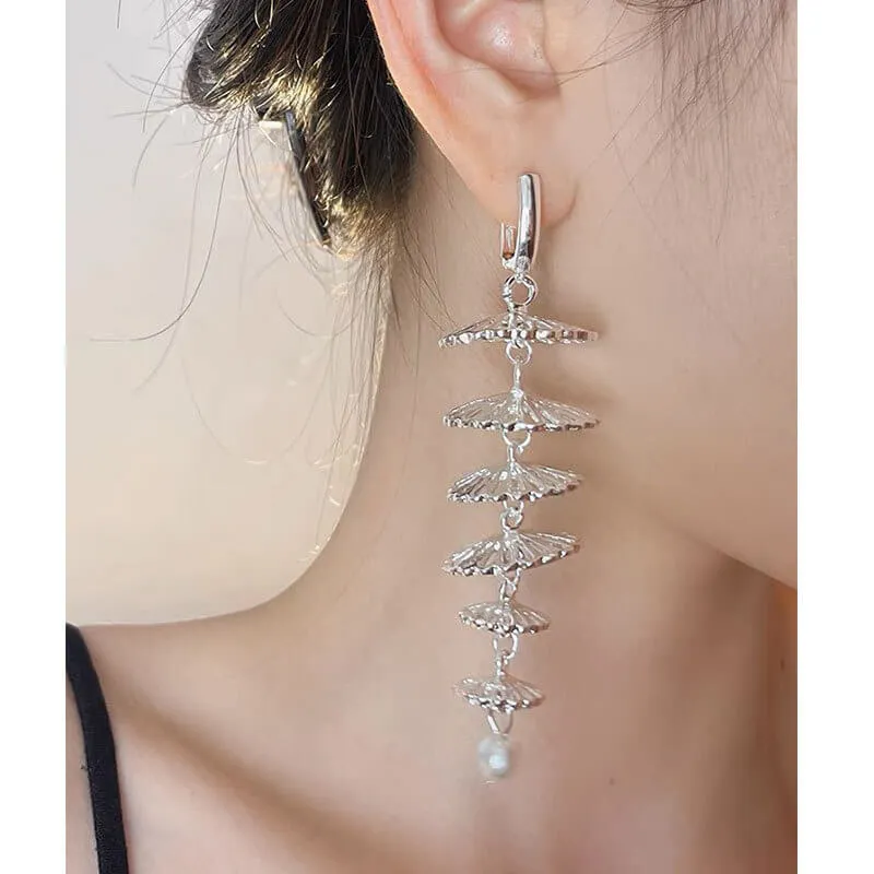 Multi-layer Hollowed-out Flower Pearl Earrings