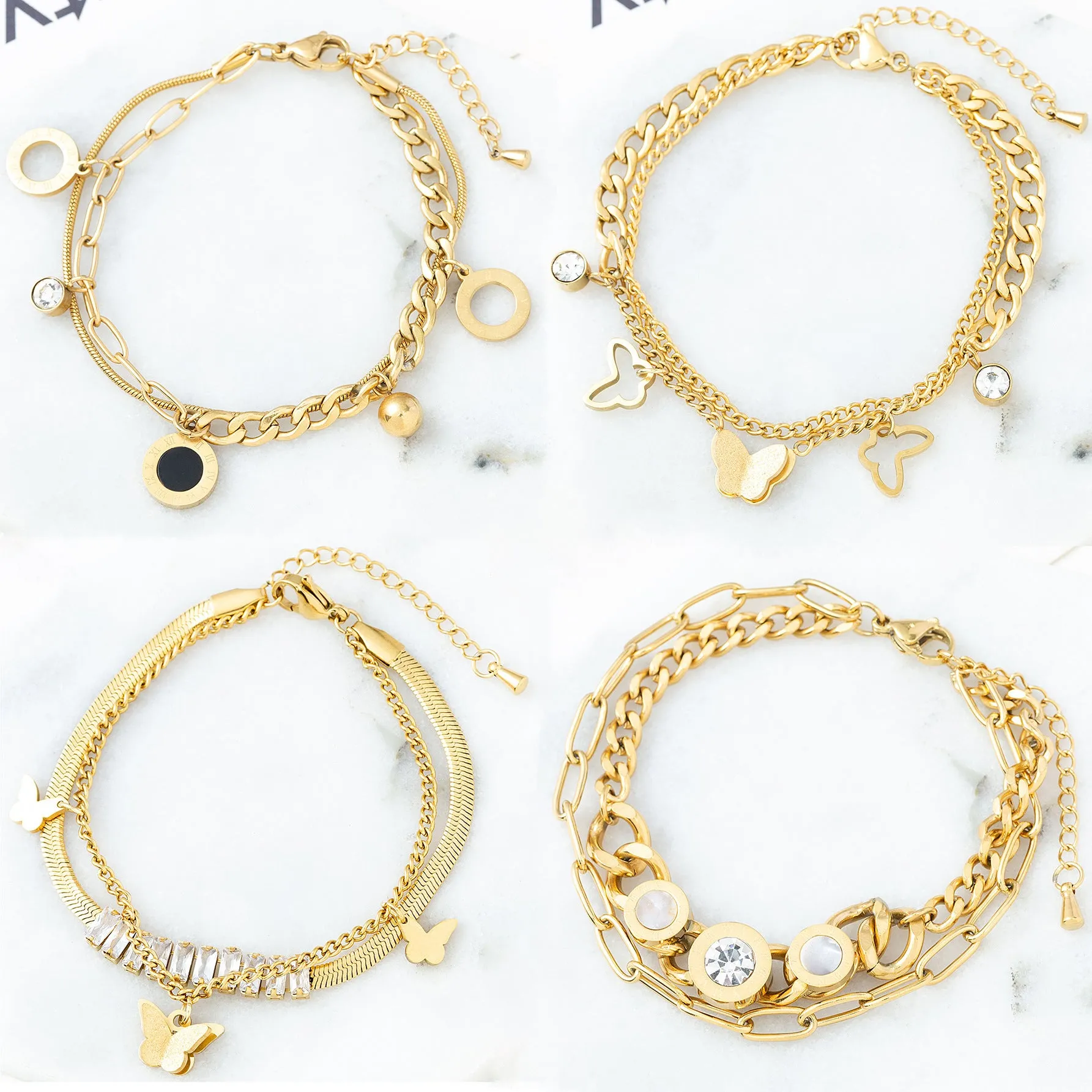 Multi-layer Pendant Gold Bracelet