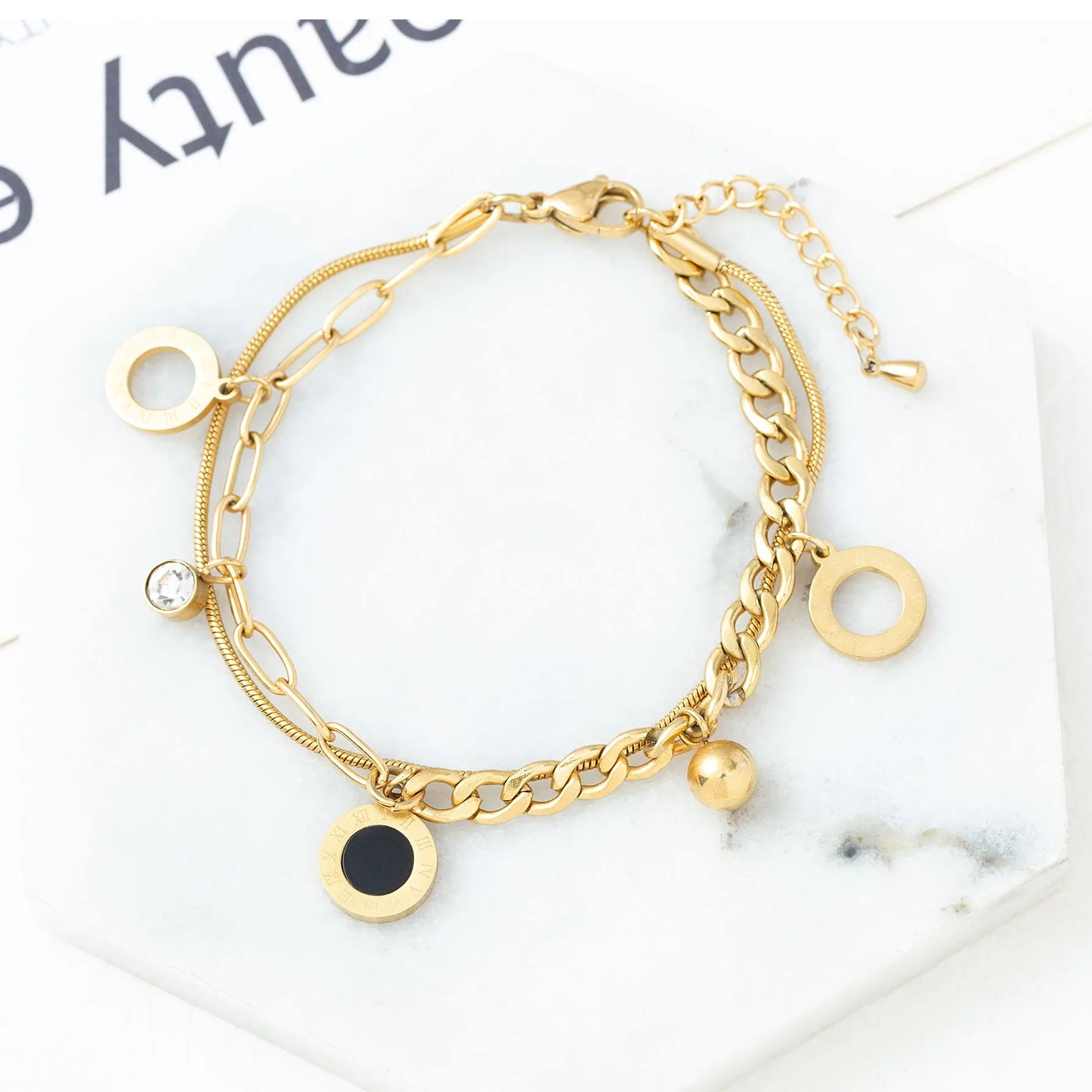 Multi-layer Pendant Gold Bracelet