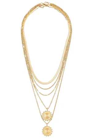 Multi Layer Two Sun Disc Pendant Necklace