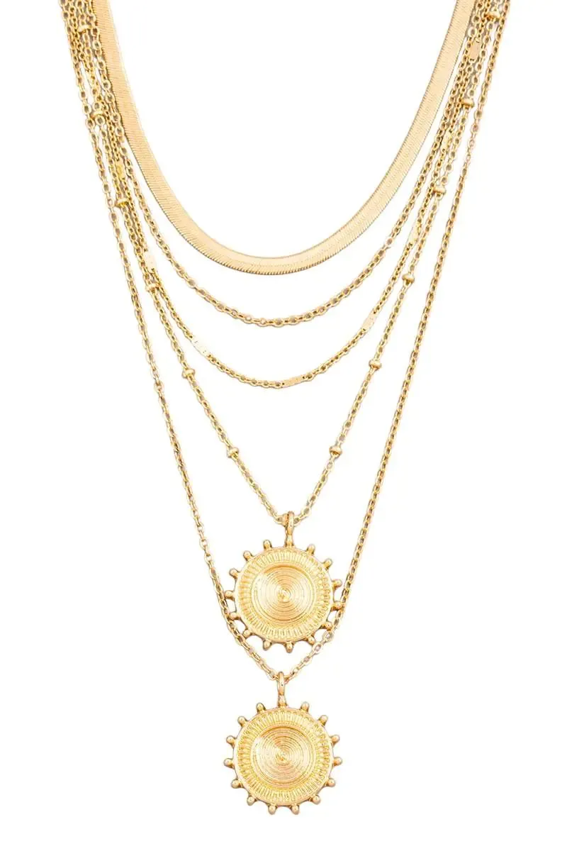 Multi Layer Two Sun Disc Pendant Necklace