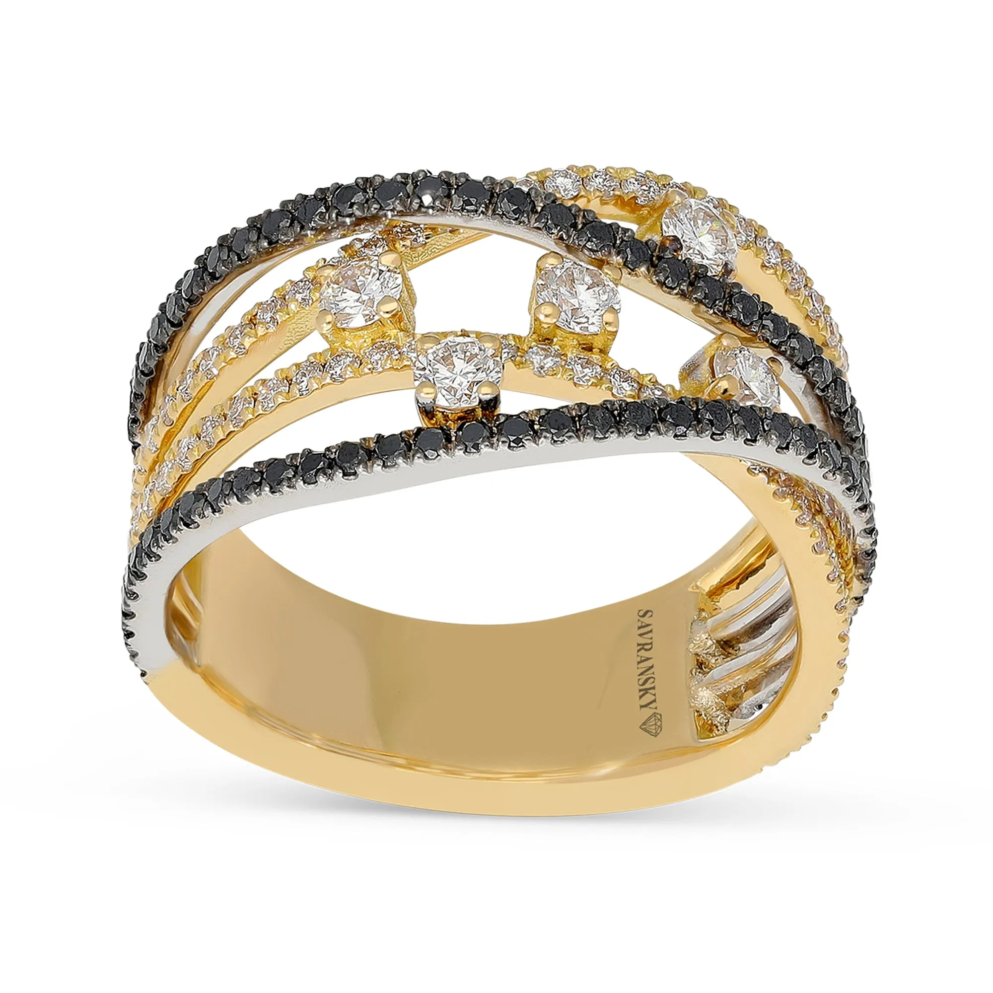 Multi Layer White and Black Diamond Statement Ring