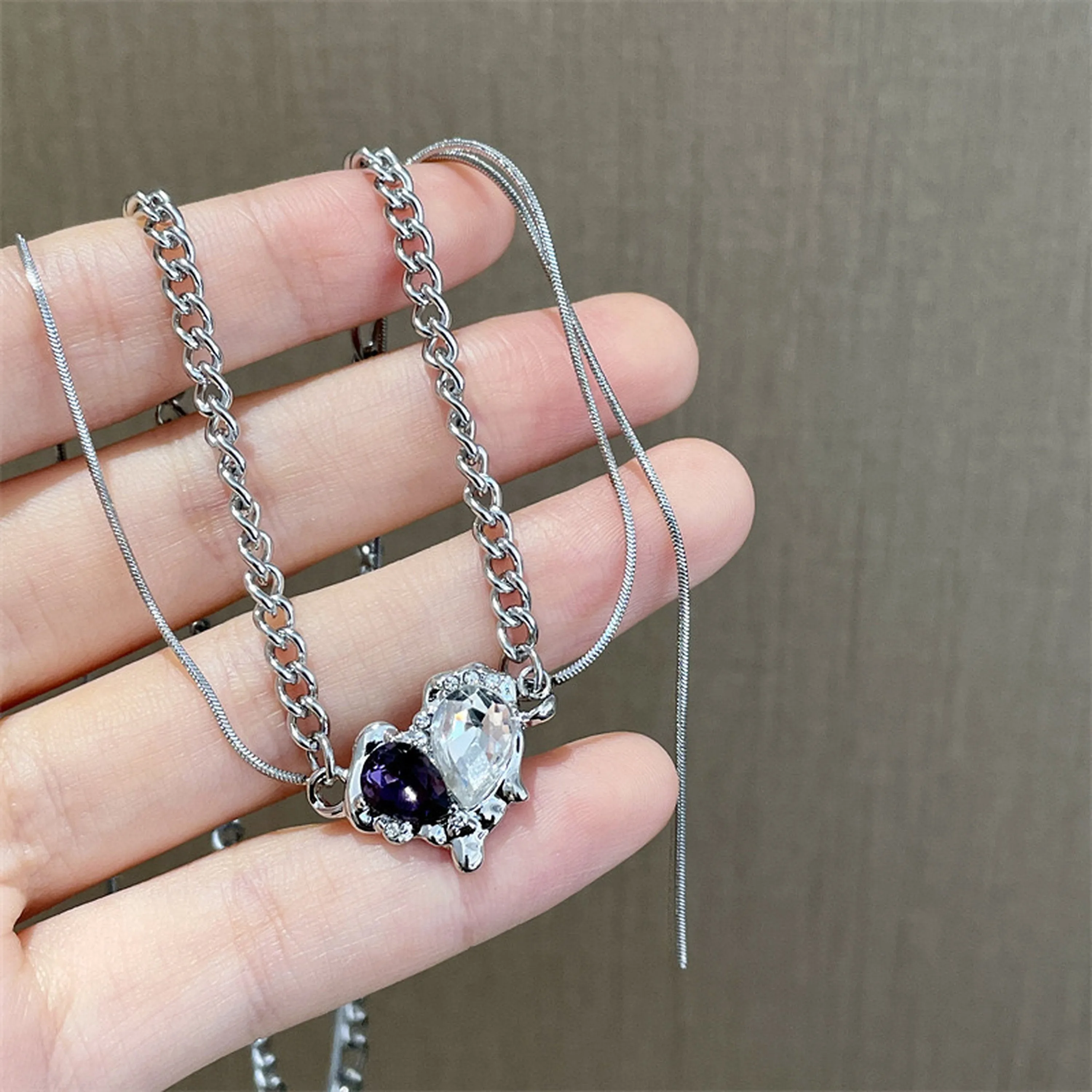 Multi Layered Purple Heart Pendant Necklace