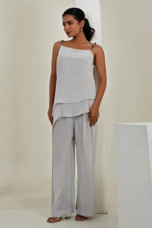 Off-White Gemstone Layered Top & Pant Co-Ord Set