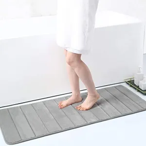 Olanly Memory Foam Soft Bath Mats Non-Slip Absorbent Bathroom Rugs Rubber Back Runner Mat for Kitchen Bathroom Floors 17"x47", Grey