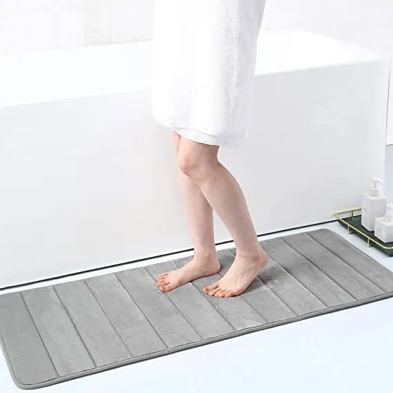 Olanly Memory Foam Soft Bath Mats Non-Slip Absorbent Bathroom Rugs Rubber Back Runner Mat for Kitchen Bathroom Floors 17"x47", Grey