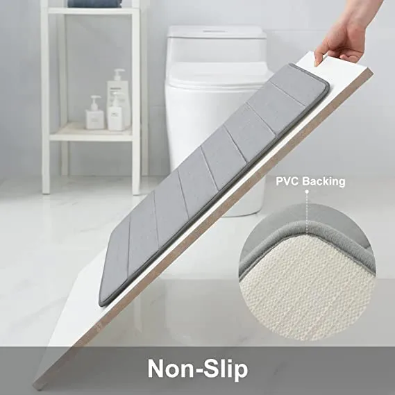 Olanly Memory Foam Soft Bath Mats Non-Slip Absorbent Bathroom Rugs Rubber Back Runner Mat for Kitchen Bathroom Floors 17"x47", Grey