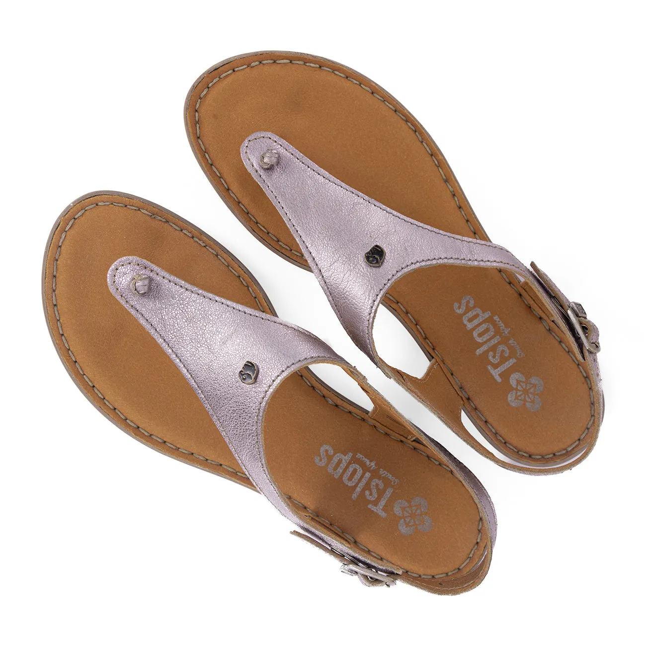 Ovaroli : Ladies Leather Tslops Sandal in Pink Mettalic