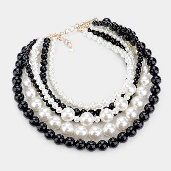Pearl (faux) Black & Cream Collar Necklace Set