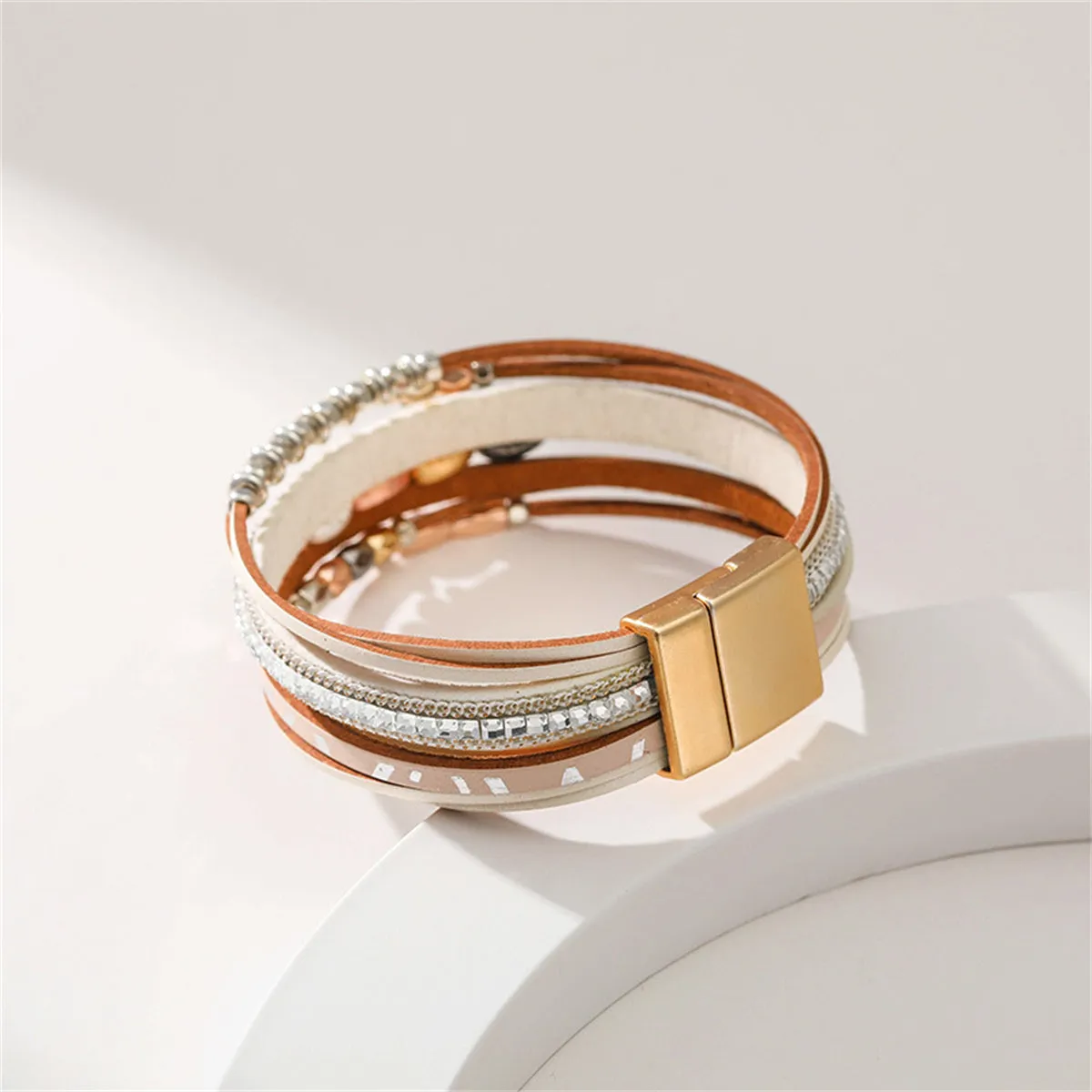 Pink & 18K Gold-Plated Cubic Zirconia-Accent Leaves Layered Bracelet