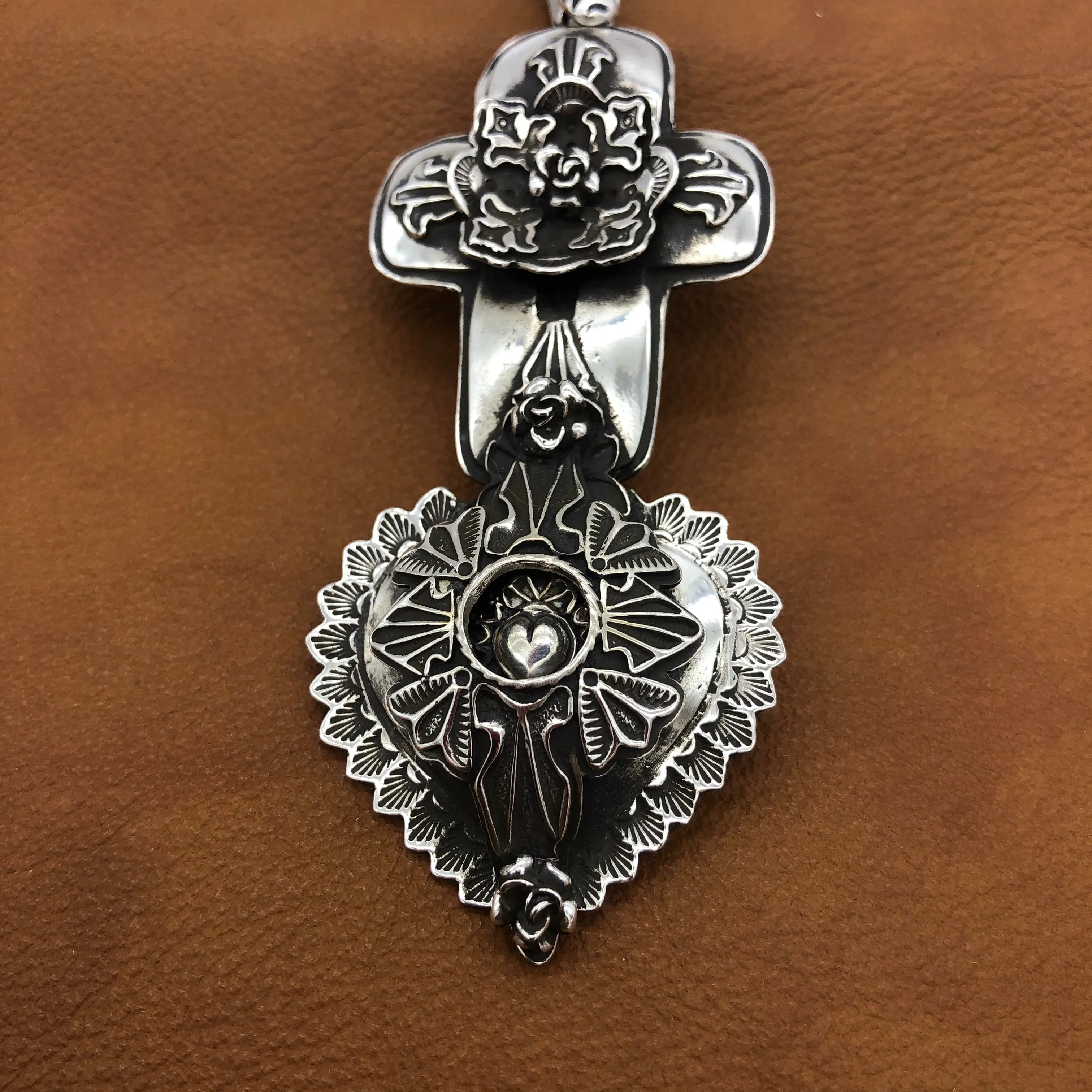 PTH68  Multi Layer Cross Heart Pendant