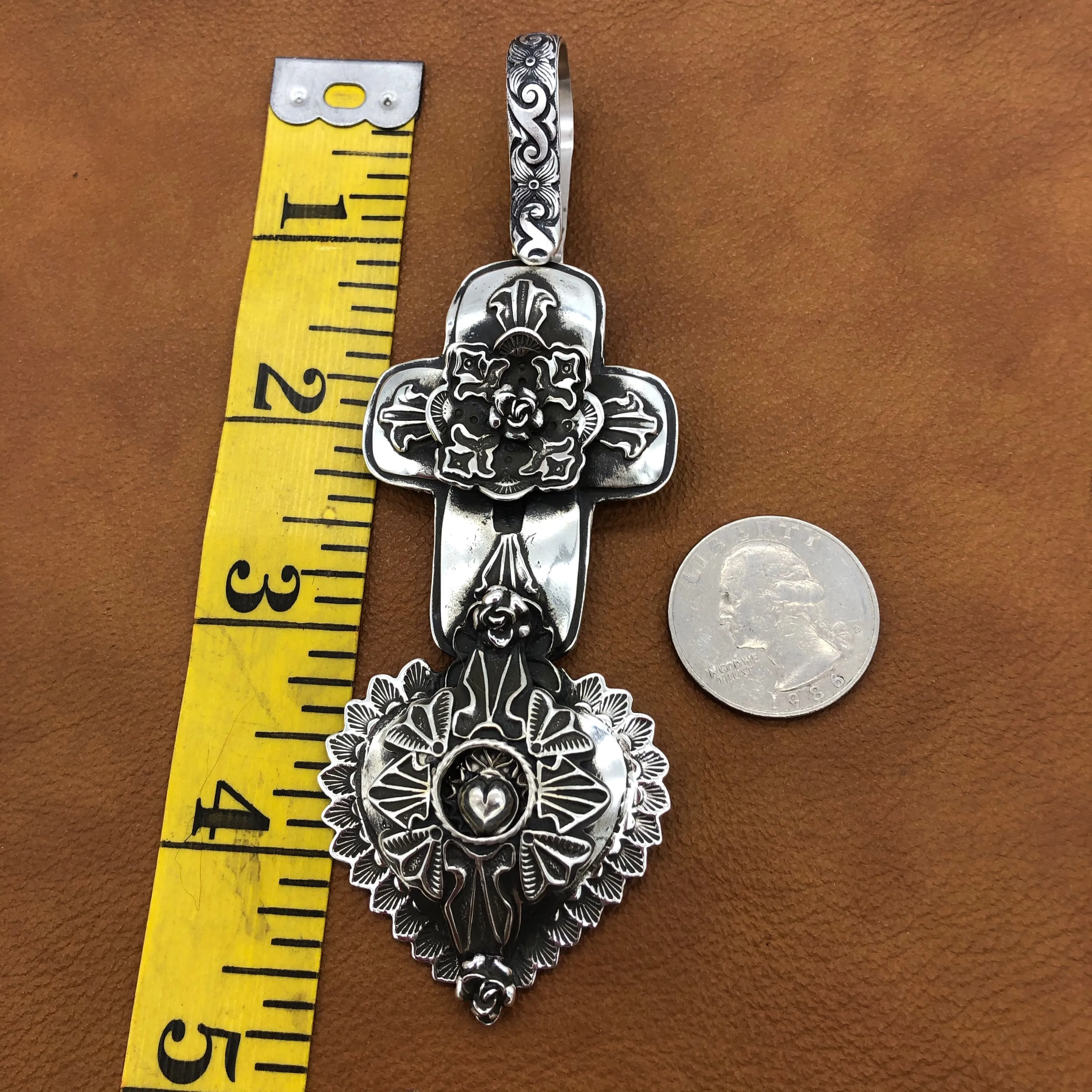 PTH68  Multi Layer Cross Heart Pendant