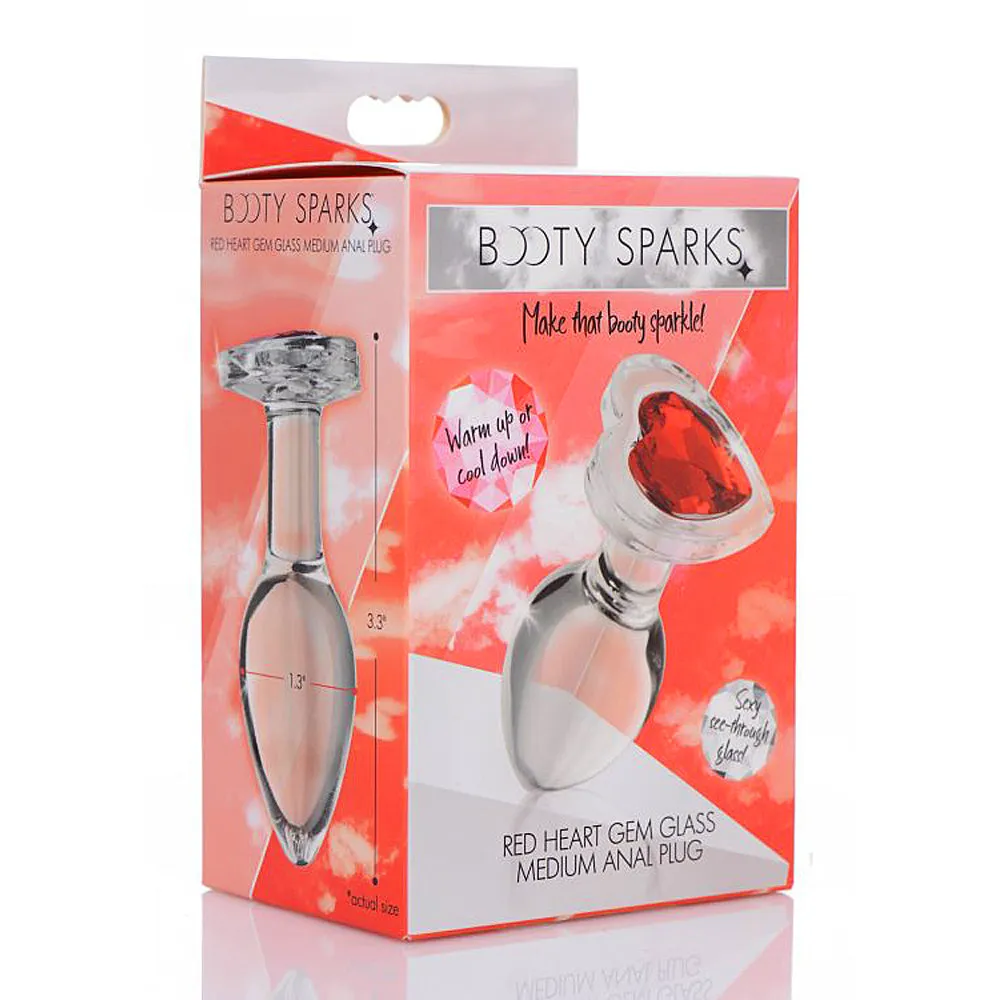 Red Heart Gem Glass Medium Anal Plug ~ Booty Sparks