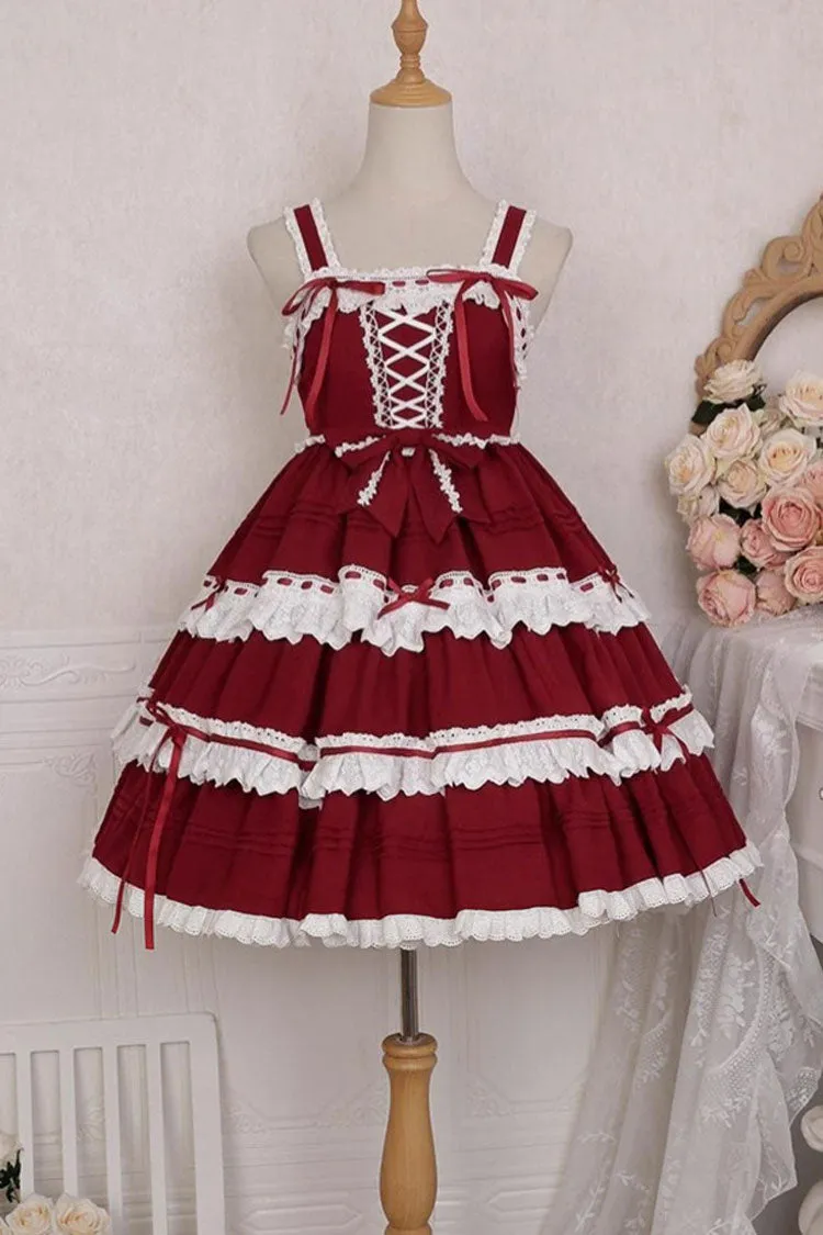 Red/White Sleeveless Multi-layer Bowknot Sweet Lolita Jsk Dress