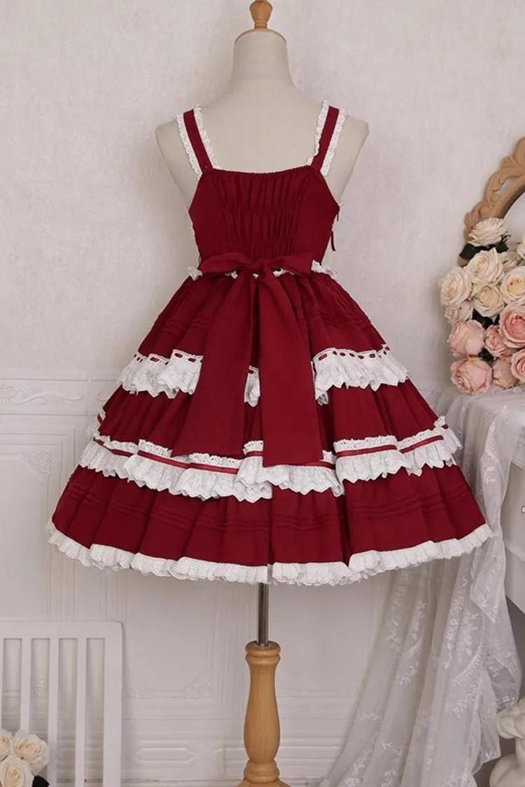 Red/White Sleeveless Multi-layer Bowknot Sweet Lolita Jsk Dress