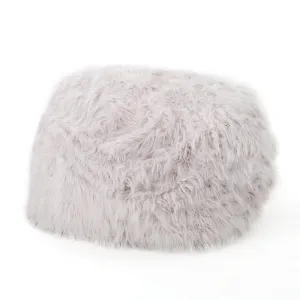 Rounded Fur Bean Bag with Softness and Comfort White Modern
