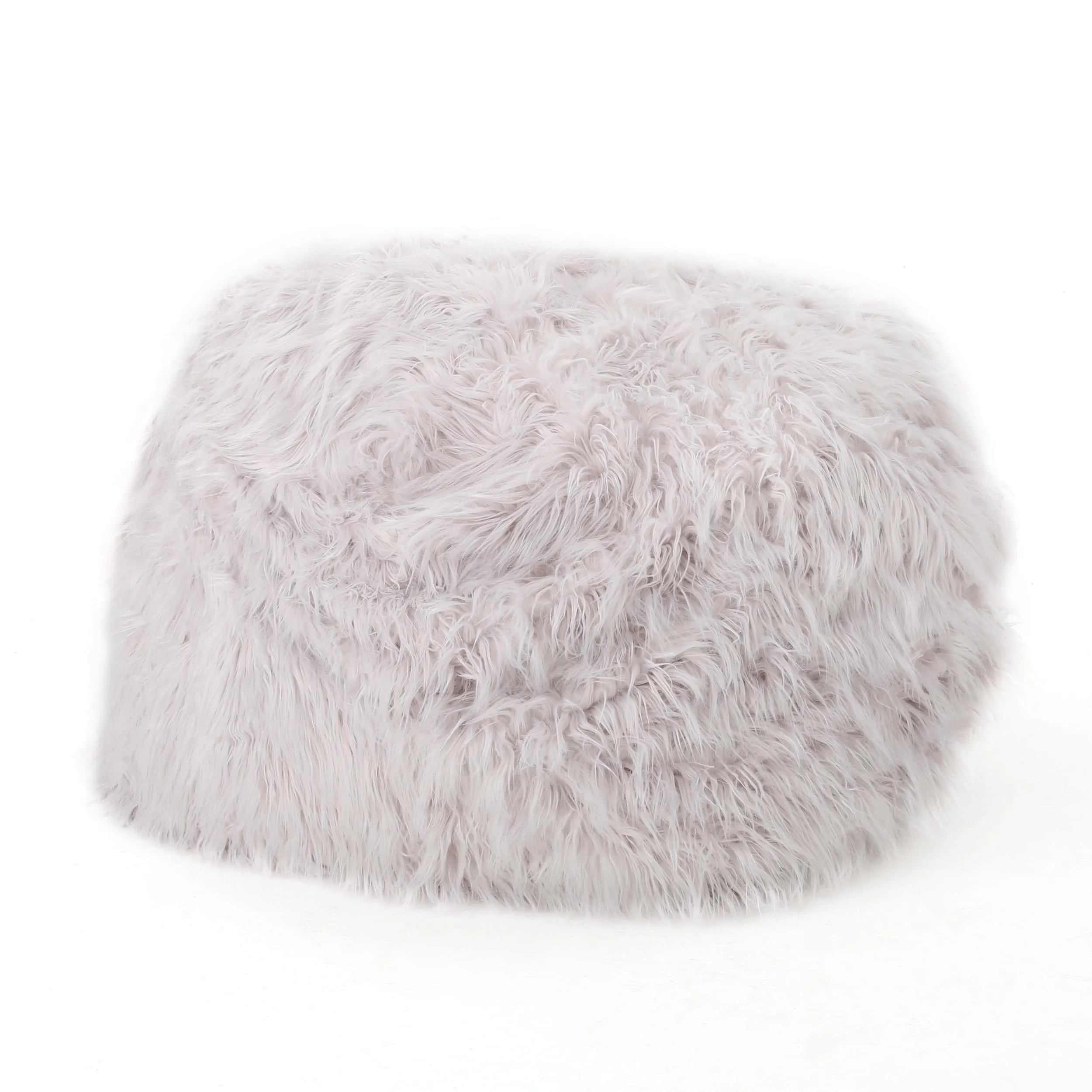 Rounded Fur Bean Bag with Softness and Comfort White Modern