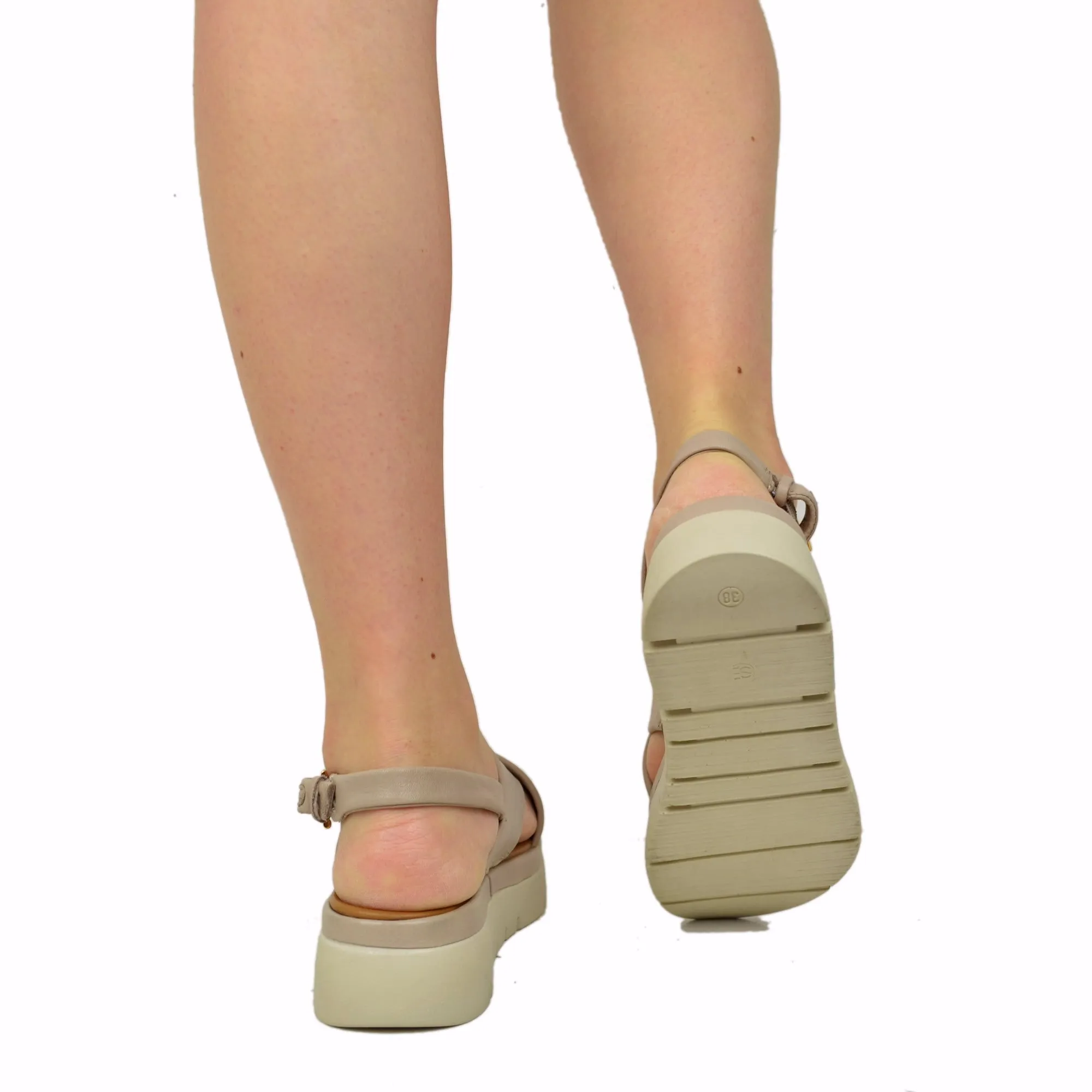 Sandali Donna Cipria con fasce incrociate e Suola in Memory Foam