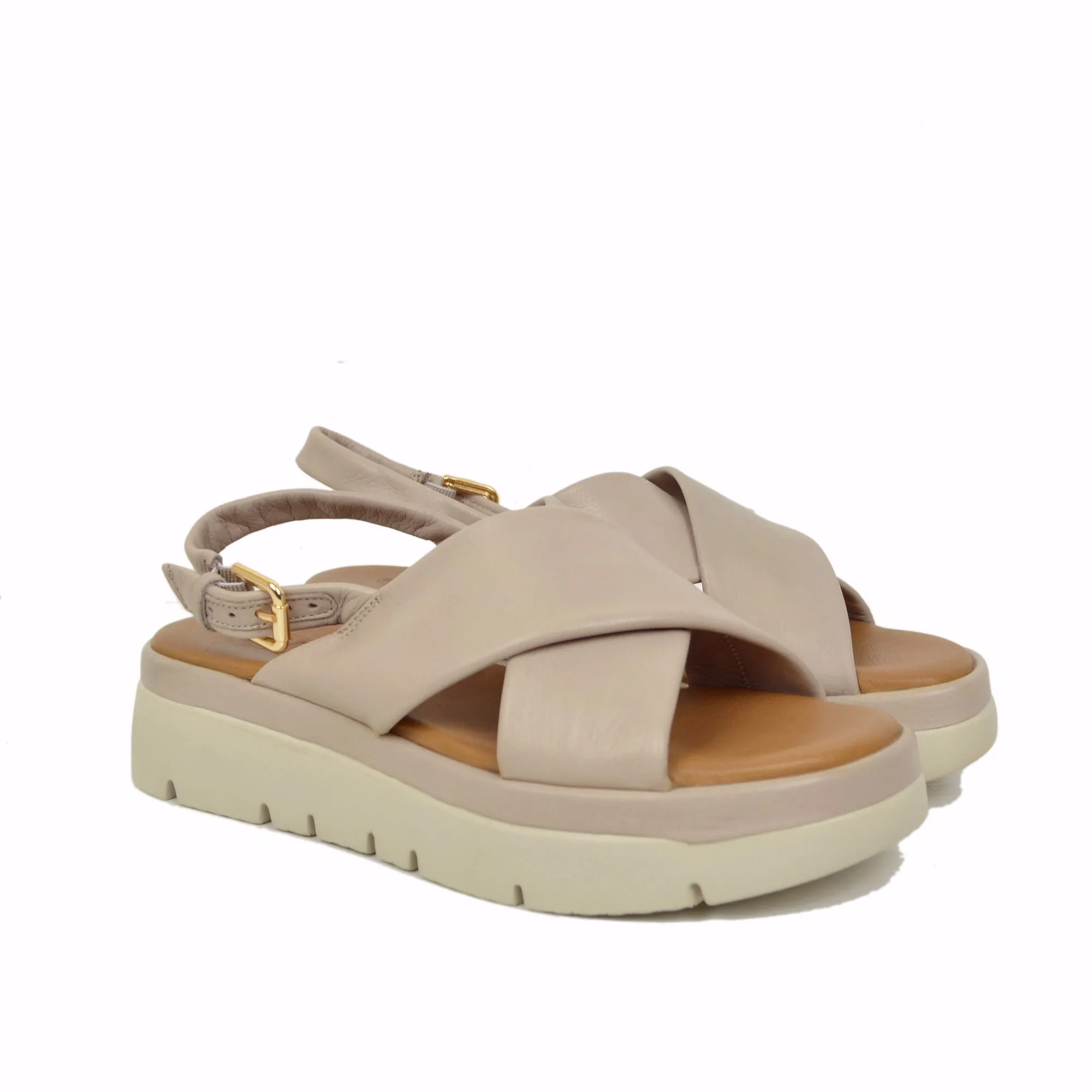 Sandali Donna Cipria con fasce incrociate e Suola in Memory Foam