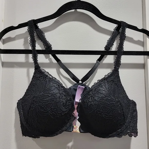 Savage X Fenty Romantic Corded Lace Front-Closure Push-Up Bra Black