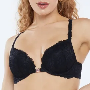 Savage X Fenty Romantic Corded Lace Front-Closure Push-Up Bra Black