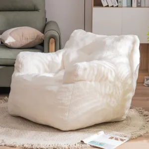 Soft Tufted Foam Bean Bag hair with Teddy Fabric Ivory White Modern
